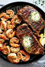 Ultimate Rib Eye Topped with 5 Garlic Shrimp
