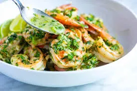 Shrimp with garlic & green onion with sizzling plate